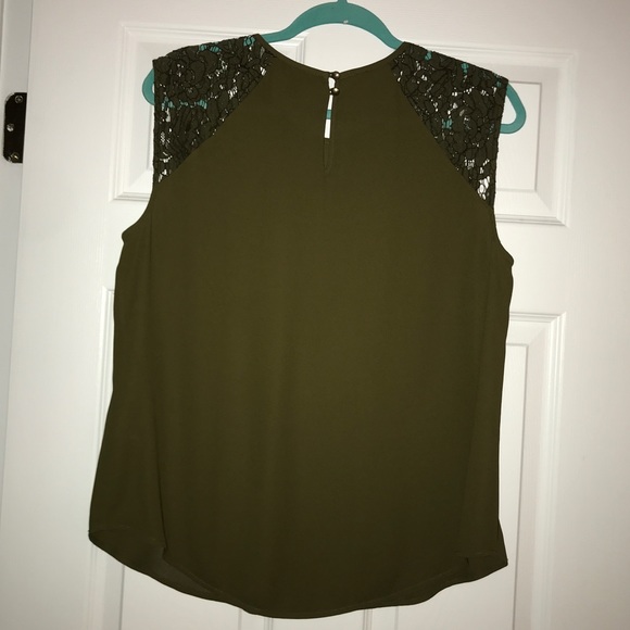 J. Crew Olive Green Silky Tank with Lace Shoulders - Picture 4 of 4